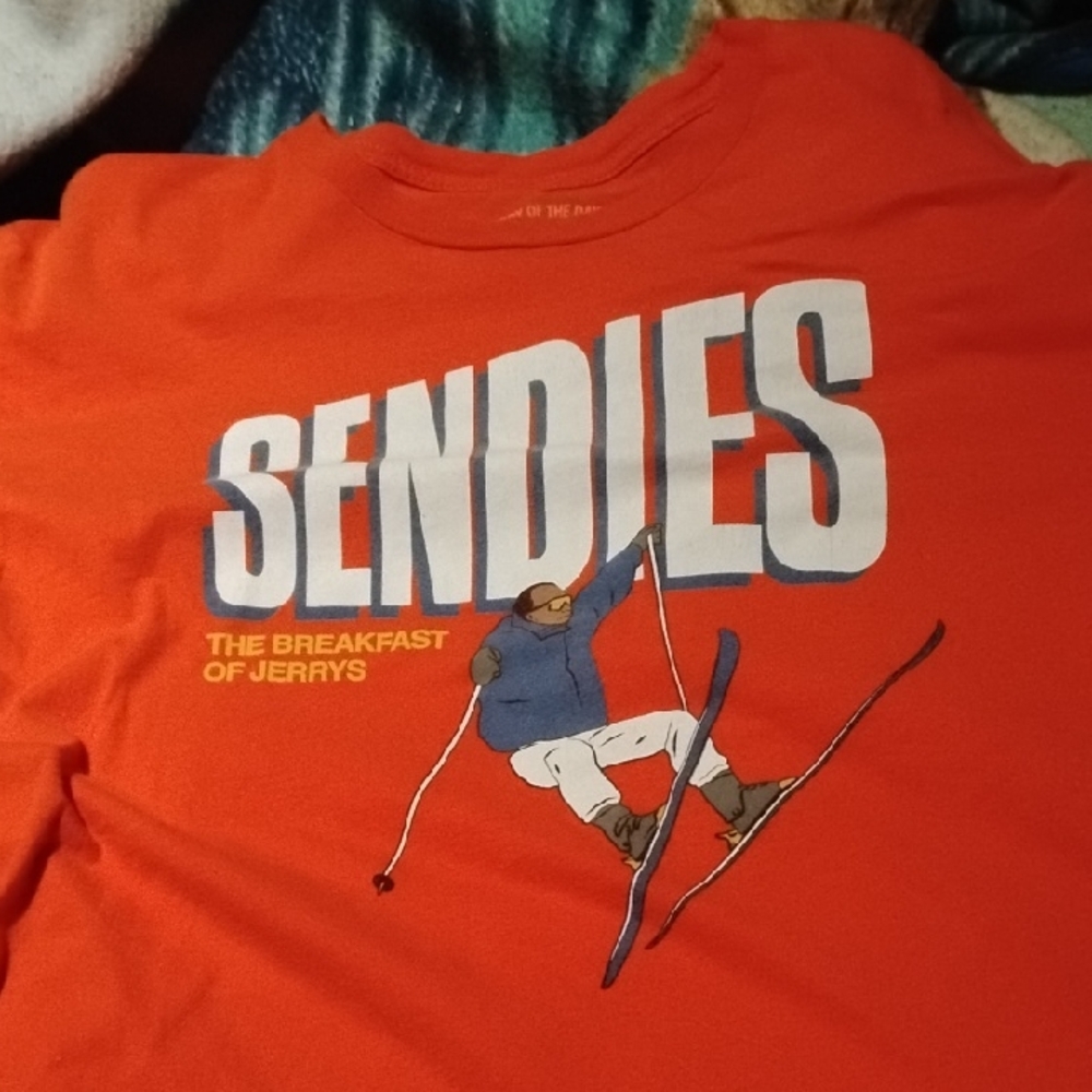 Men's Orange Medium Full Send Sendies Uncle Jerry NELK Shirt Wheaties Parody